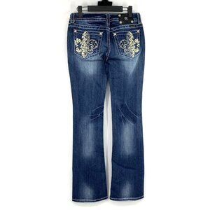 Miss Me Blue Boot Cut Jeans with Ornate Embellishments
